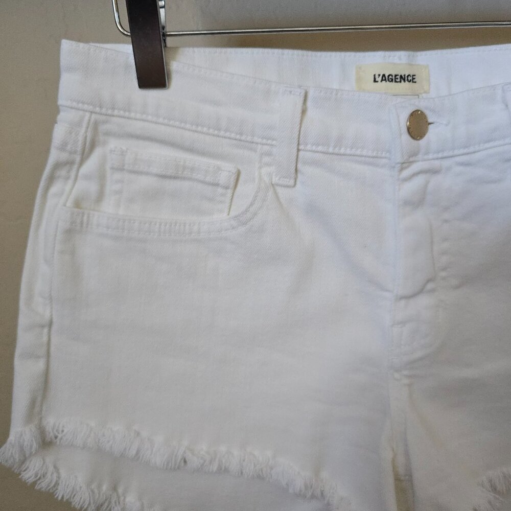 L'AGENCE Zoe White Frayed Cutoff Denim Shorts Size 27 Stretchy High Rise - Picture 3 of 15